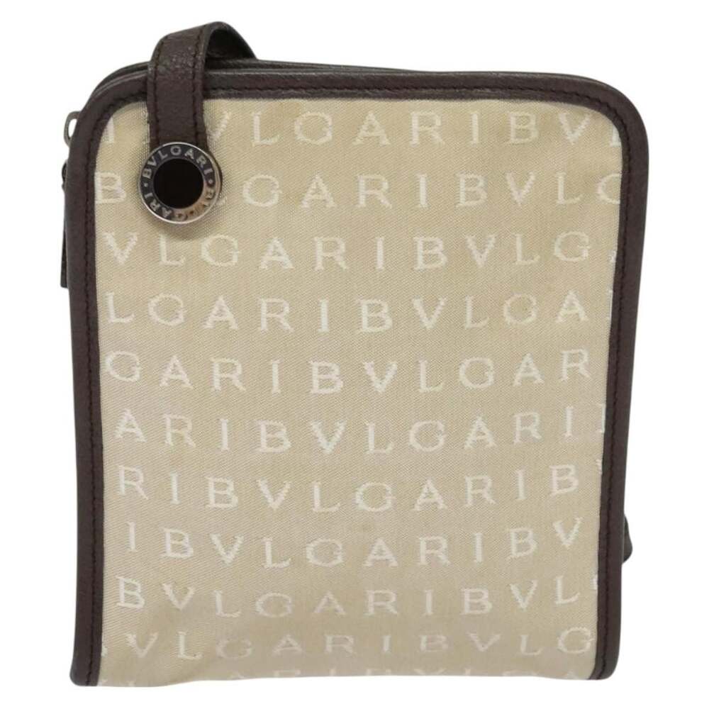 Bvlgari Canvas Logo Mania Shoulder Bag Beige